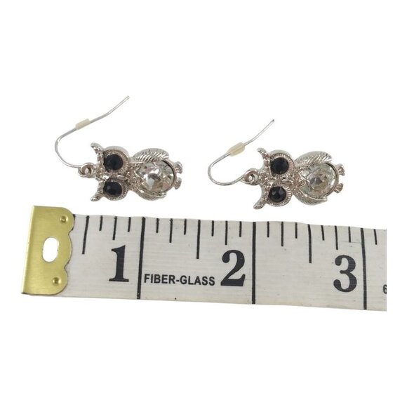 Owl Rhinestone Jelly Belly Silver Tone Dangle Drop Pierced Earrings - Picture 3 of 3